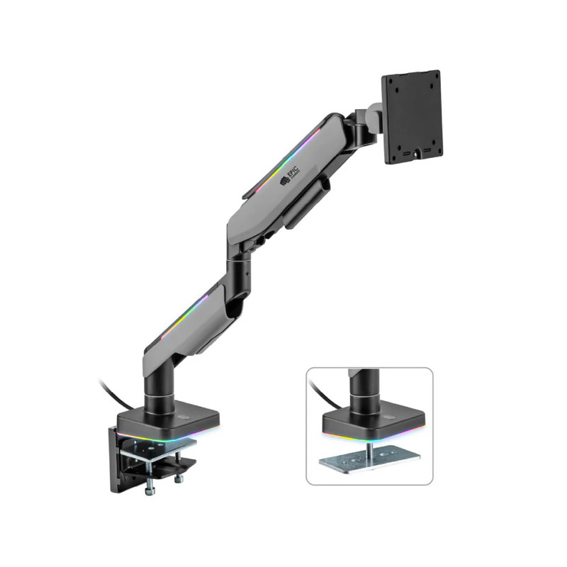 Epic Gamers Elite Single Gas Spring RGB Monitor Arm - Grey - حامل شاشة